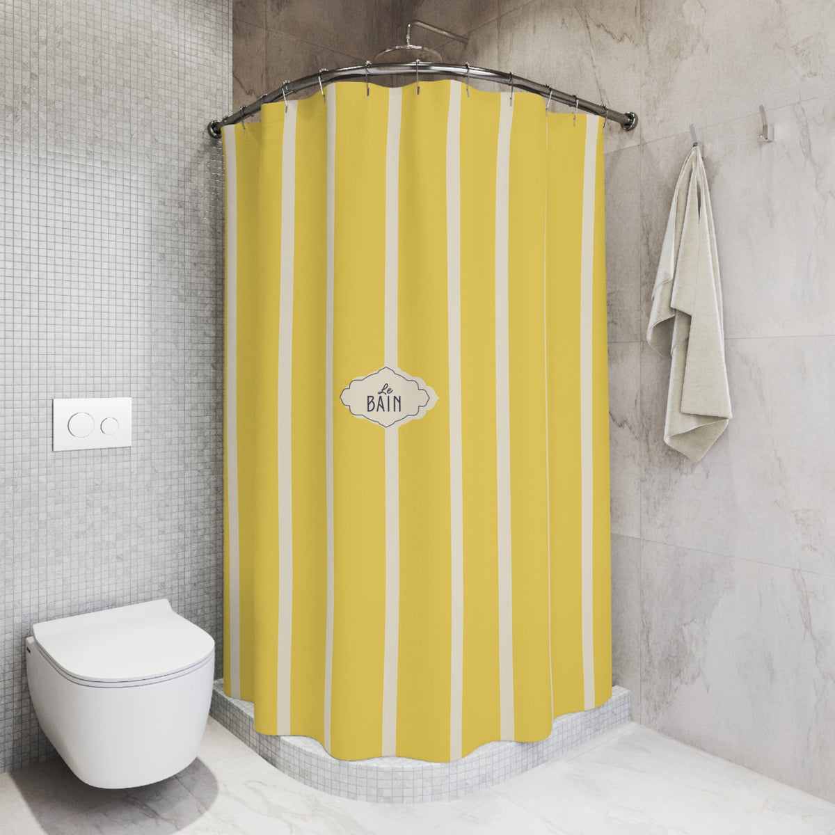 Shower Curtain — Yellow Striped French 'Le Bain' Bathroom Decor