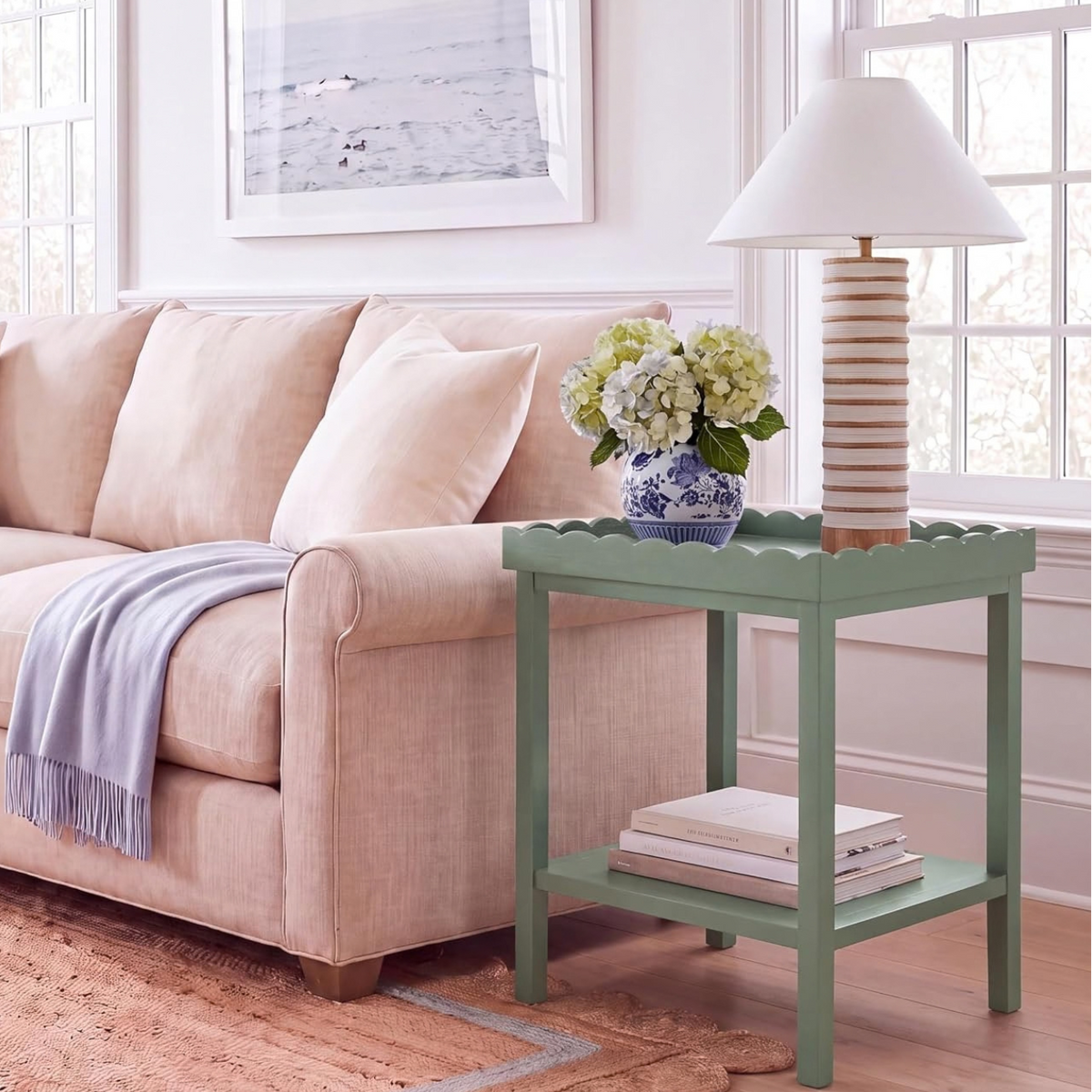 Hallie Scalloped Side Table in Mint Green