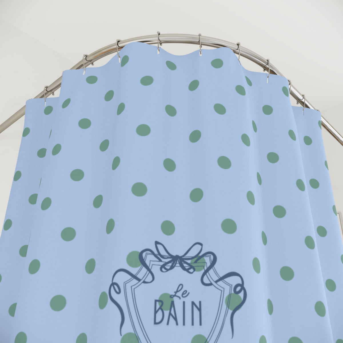 Polka Dot 'Le Bain' Shower Curtain – Pastel Blue & Green Bathroom Decor