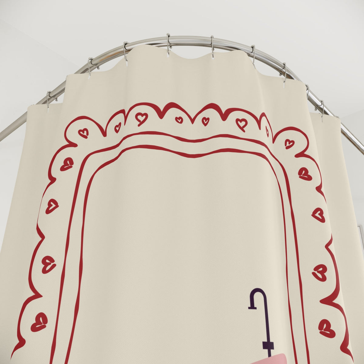 Vintage Girly Shower Curtain, BEIGE  |  Whimsical Bathroom Decor