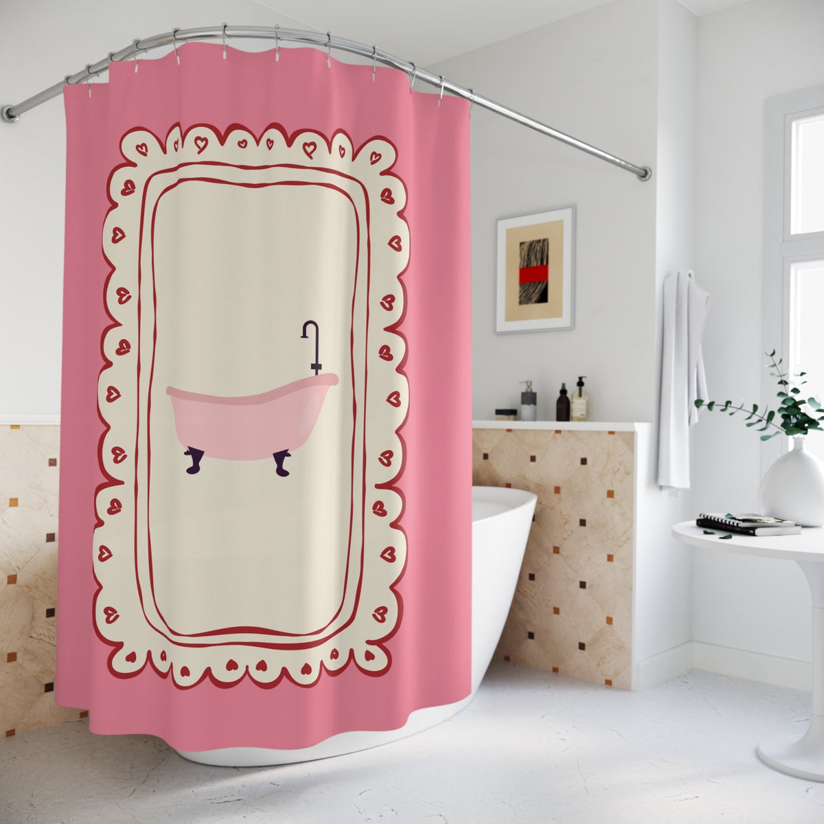 Vintage Girly Shower Curtain, PINK  |  Whimsical Decor