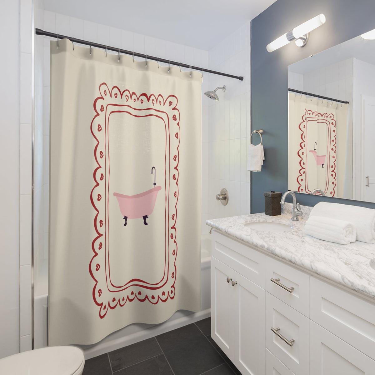 Vintage Girly Shower Curtain, BEIGE  |  Whimsical Bathroom Decor