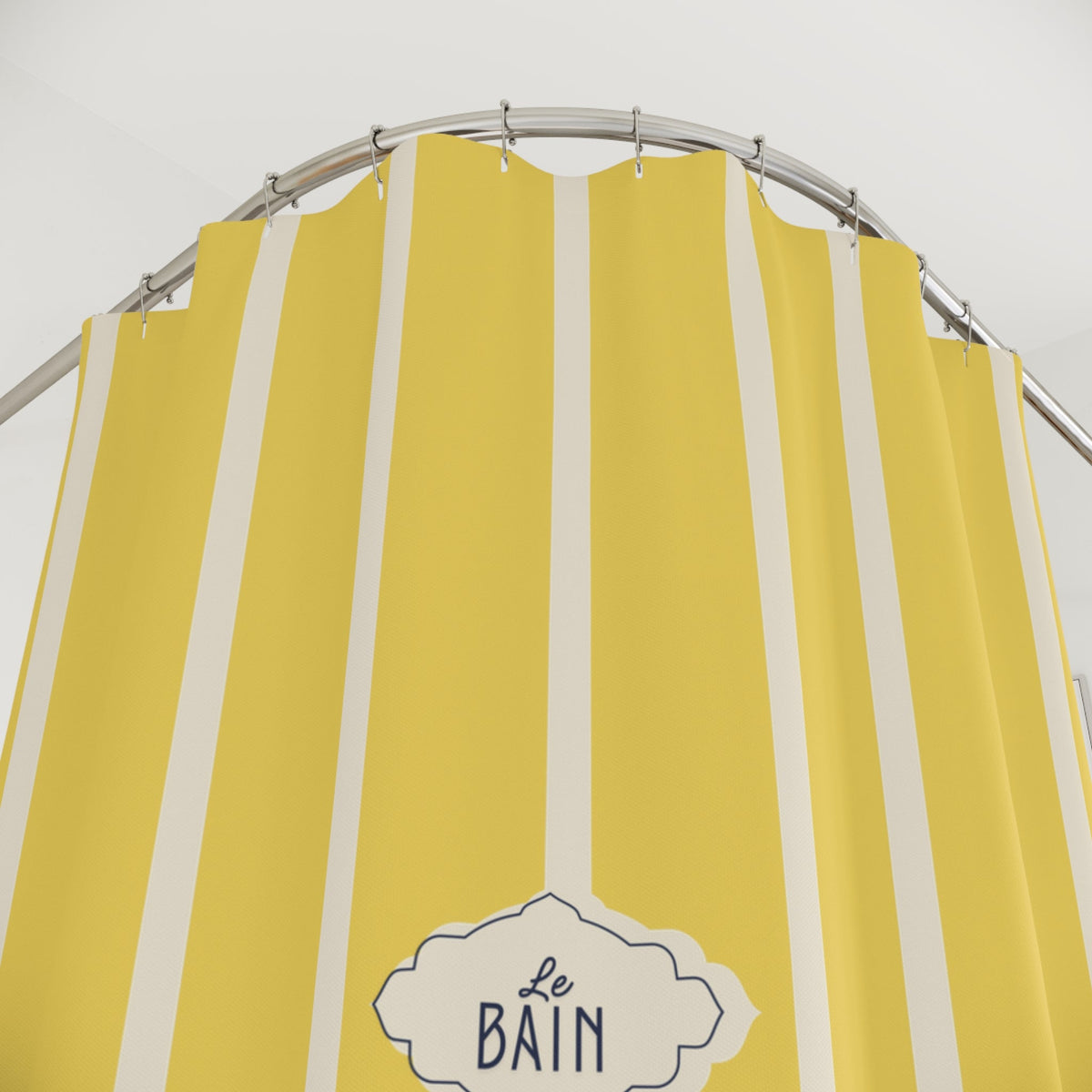 Shower Curtain — Yellow Striped French 'Le Bain' Bathroom Decor