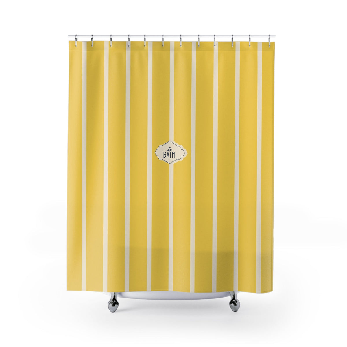 Shower Curtain — Yellow Striped French 'Le Bain' Bathroom Decor