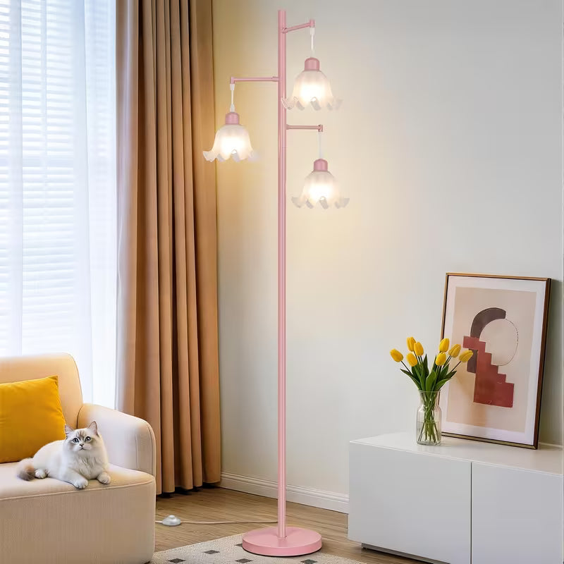 68-Inch 3-Light Flower Floor Lamp with Acrylic Shades and LED Bulbs