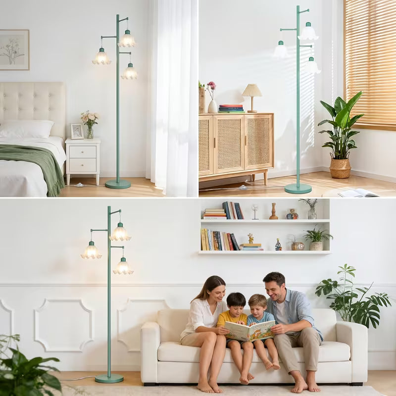 68-Inch 3-Light Flower Floor Lamp with Acrylic Shades and LED Bulbs
