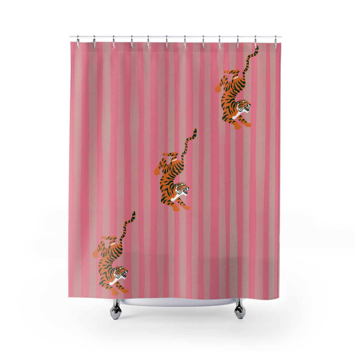 Pink Striped Tiger Shower Curtain — Fiercely Feminine Bathroom Decor