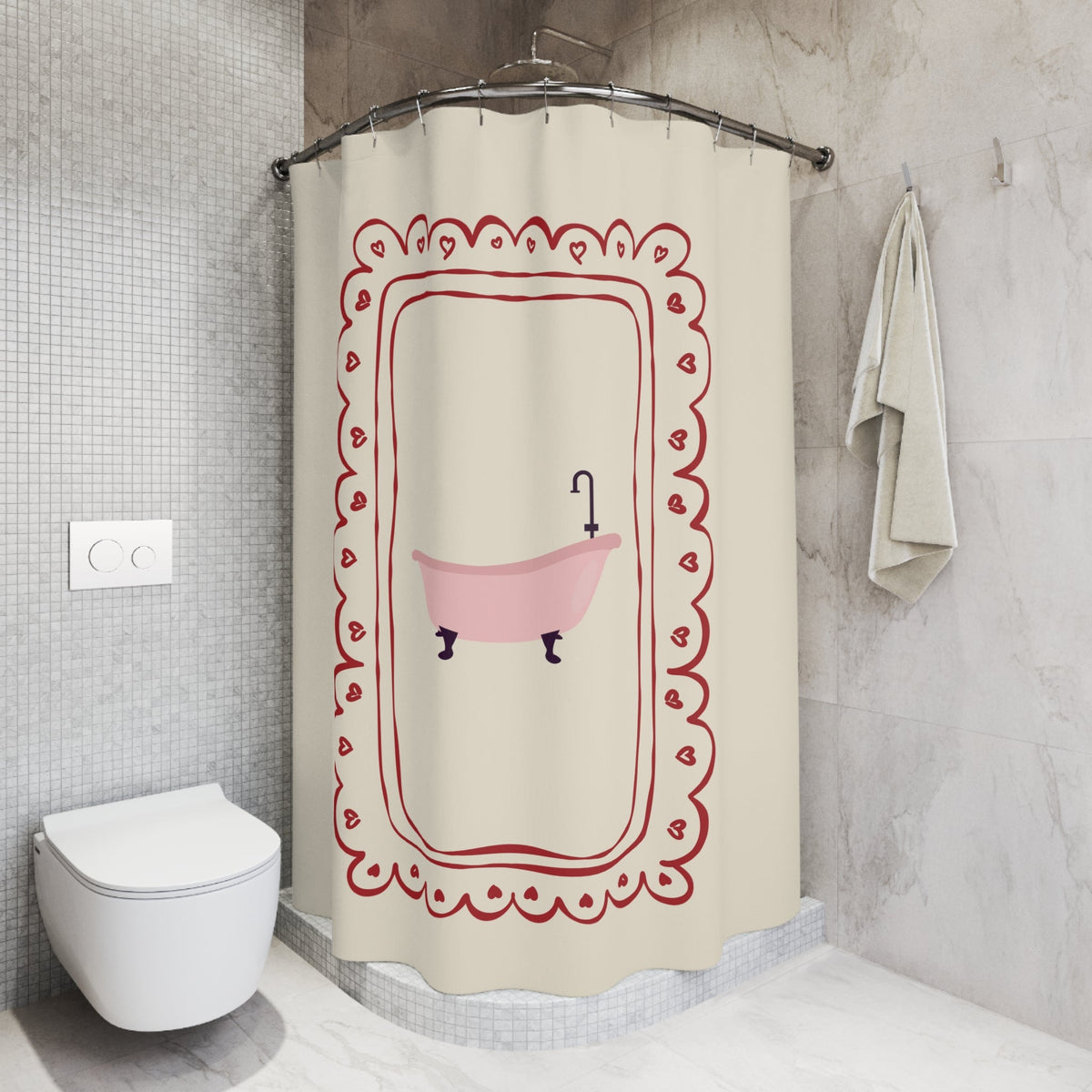 Vintage Girly Shower Curtain, BEIGE  |  Whimsical Bathroom Decor