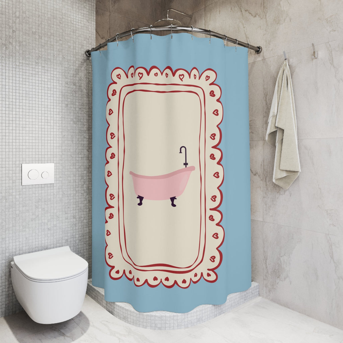 Vintage Girly Shower Curtain, PALE BLUE |  Feminine Bathroom Decor