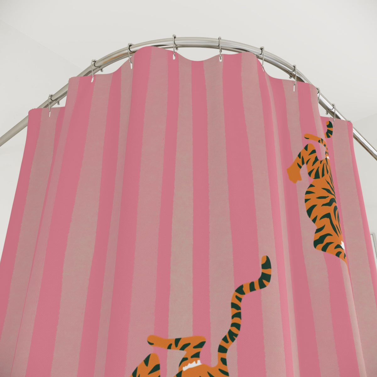 Pink Striped Tiger Shower Curtain — Fiercely Feminine Bathroom Decor