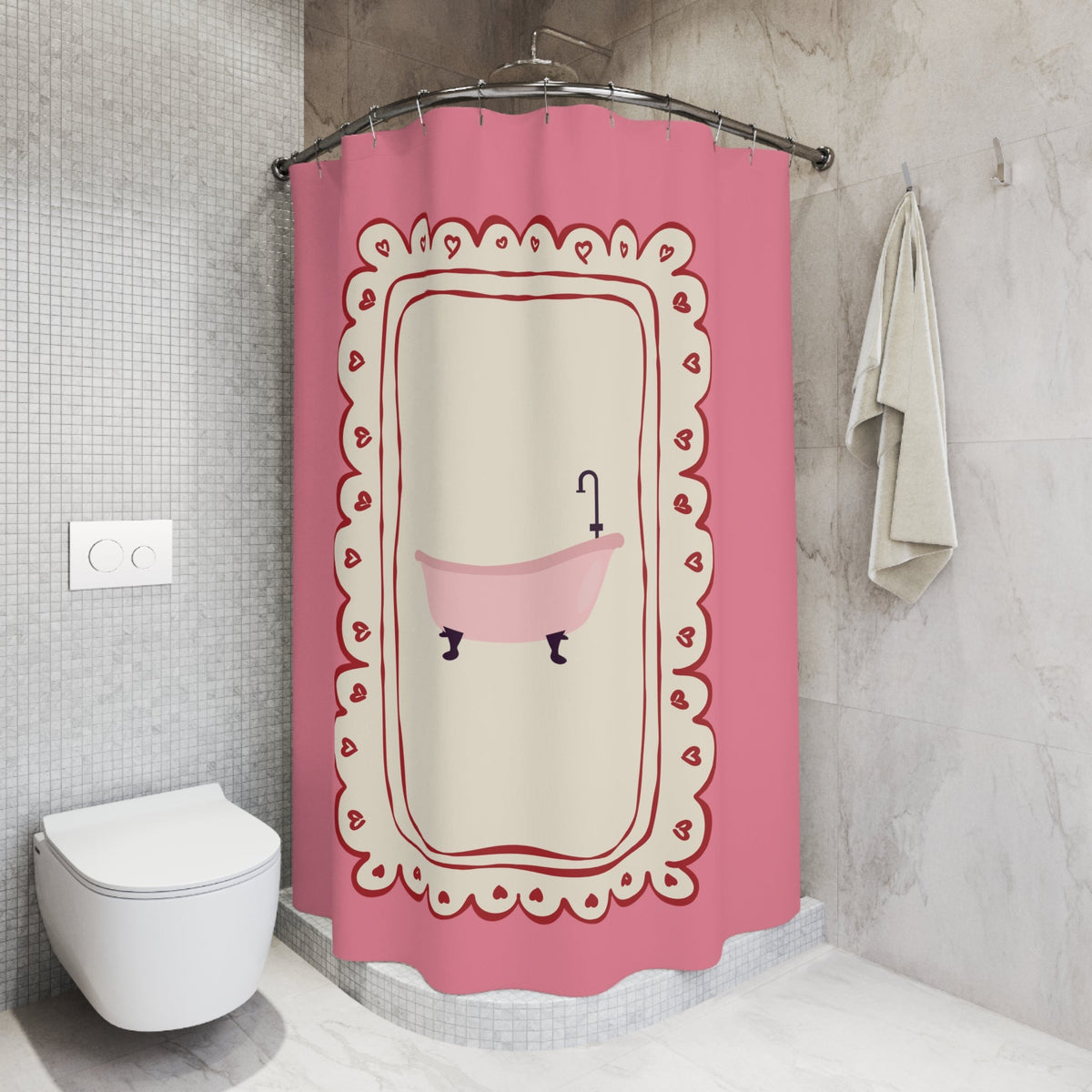 Vintage Girly Shower Curtain, PINK  |  Whimsical Decor