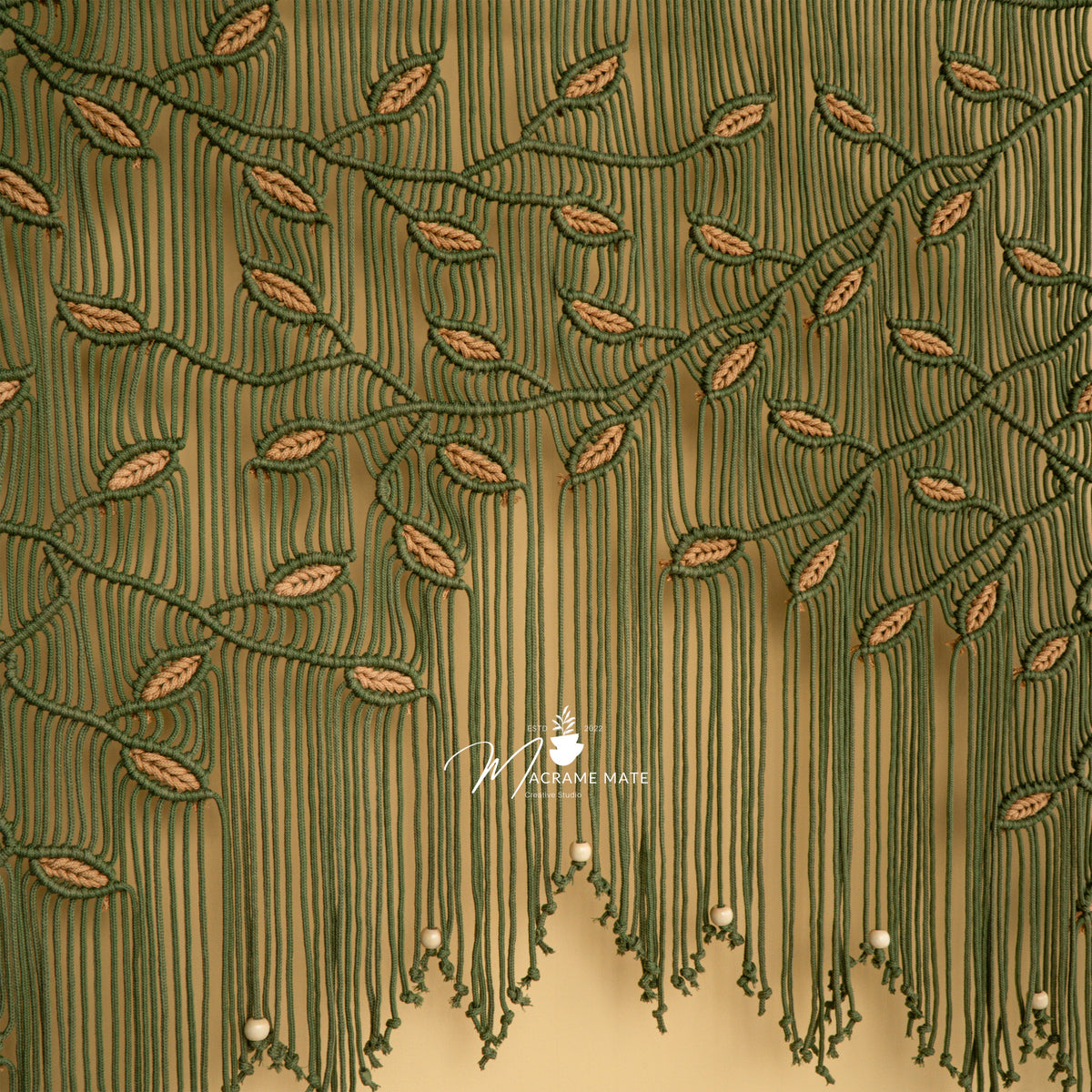 Aura Olive Latte Macrame Window Curtain