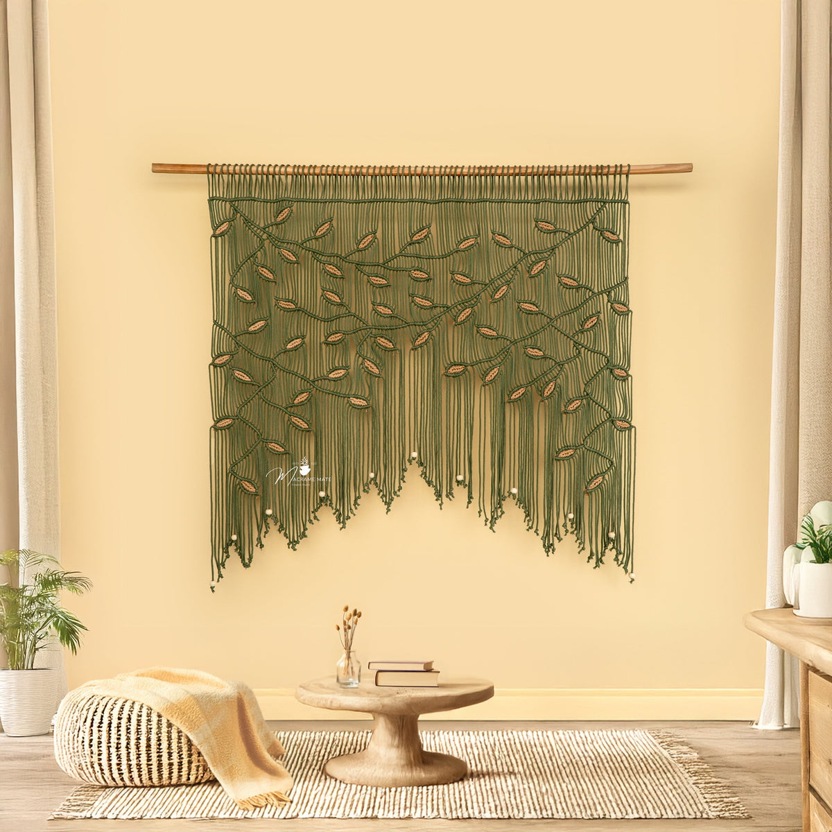 Aura Olive Latte Macrame Window Curtain