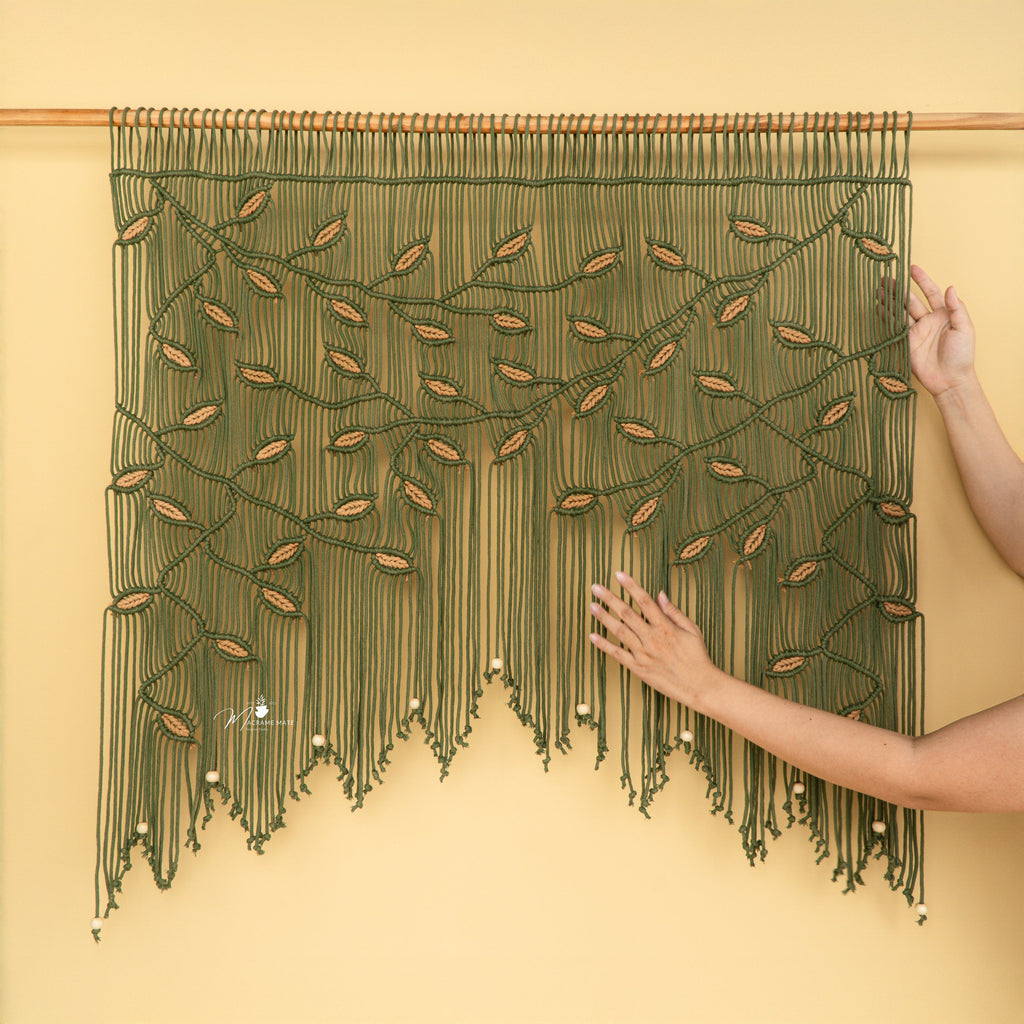 Aura Olive Latte Macrame Window Curtain