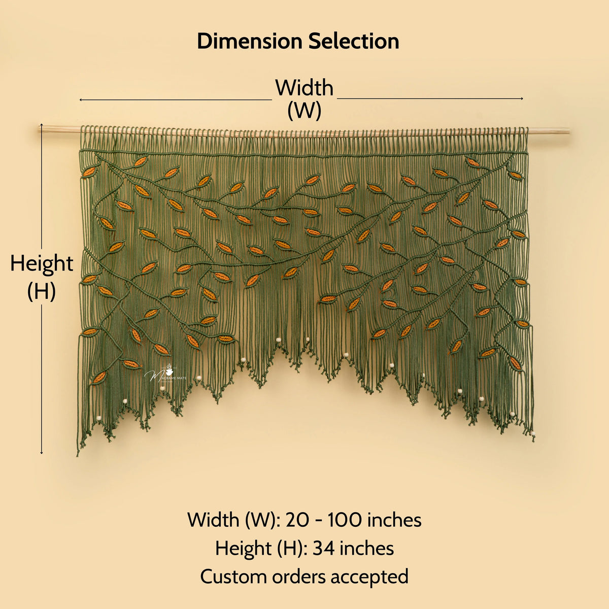 Aura Olive Mustard Macrame Window Curtain