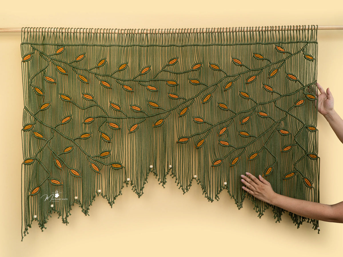 Aura Olive Mustard Macrame Window Curtain