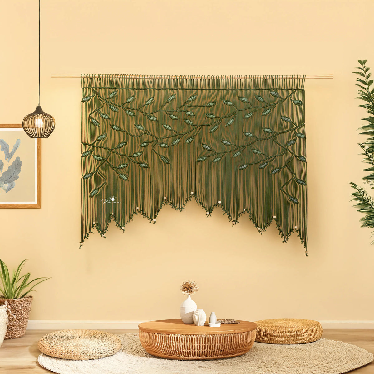 Aura Olive Sage Macrame Window Curtain