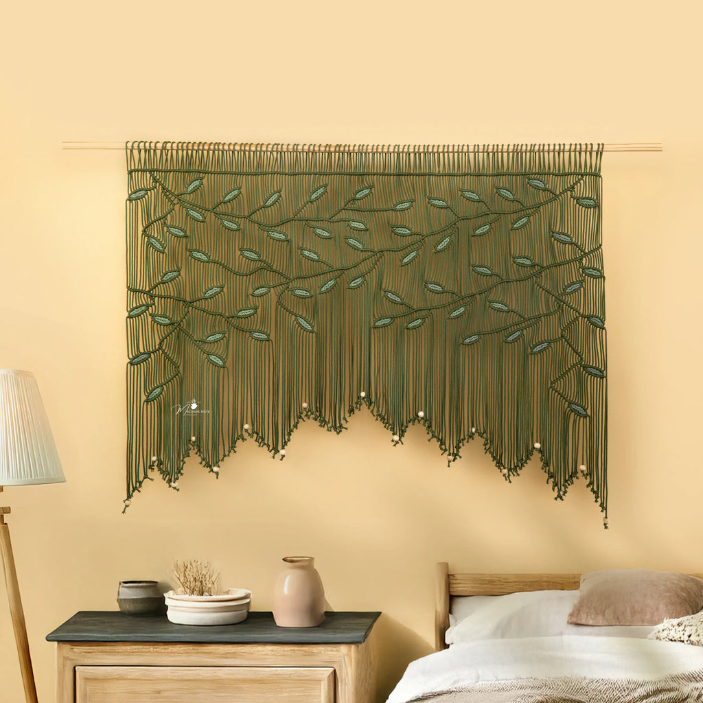 Aura Olive Sage Macrame Window Curtain