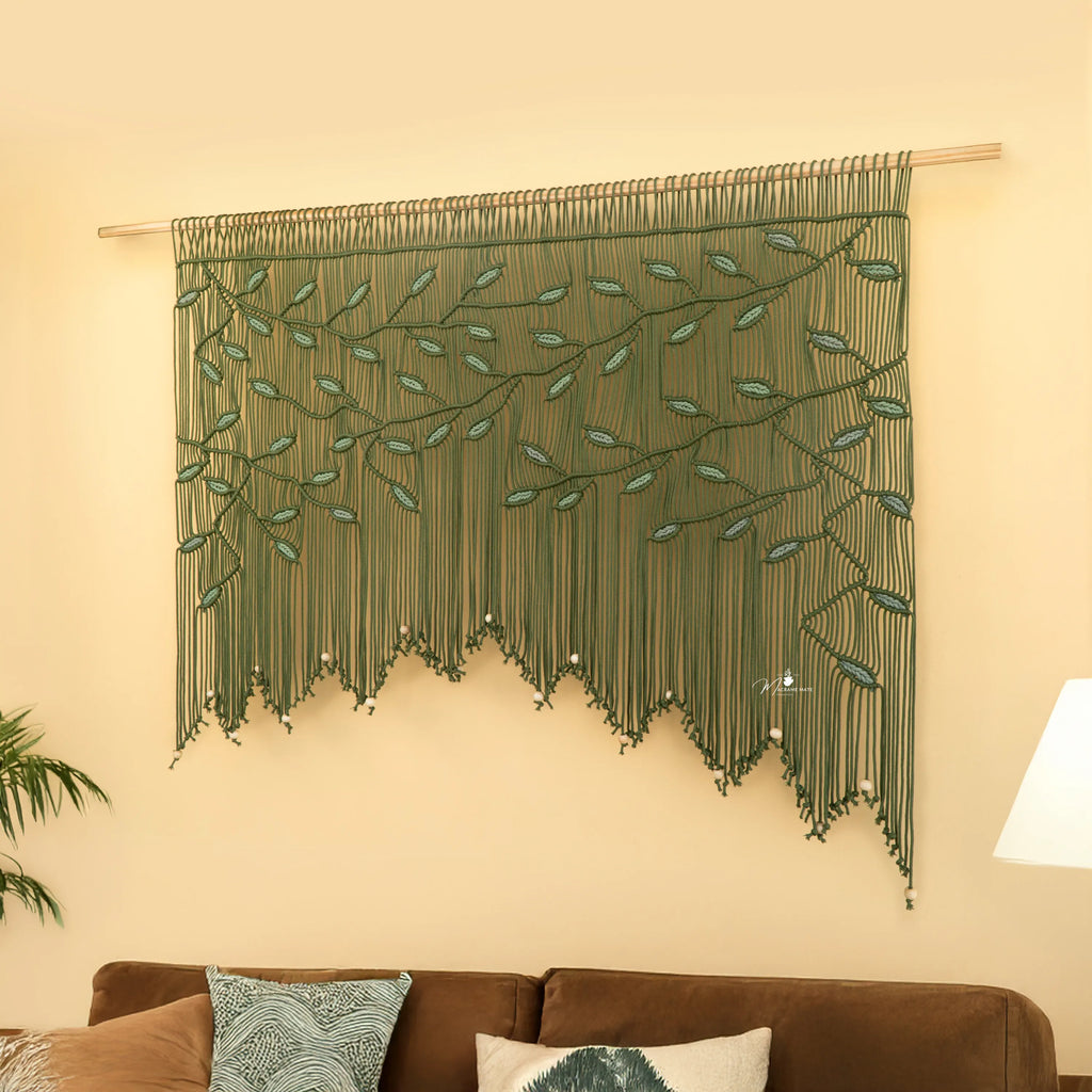 Aura Olive Sage Macrame Window Curtain