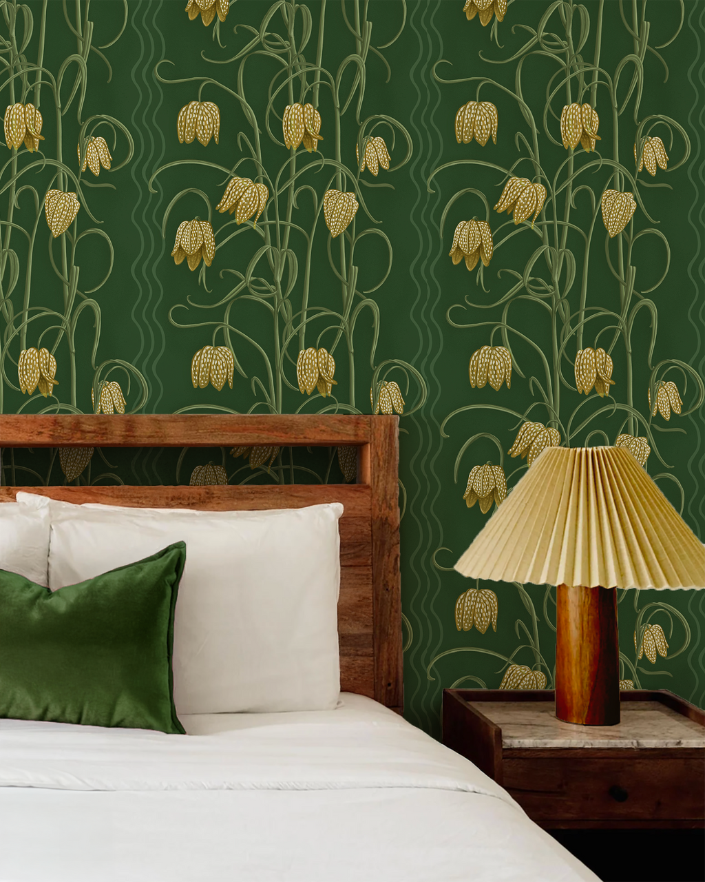 Campanas Wallpaper, dark green and ocher