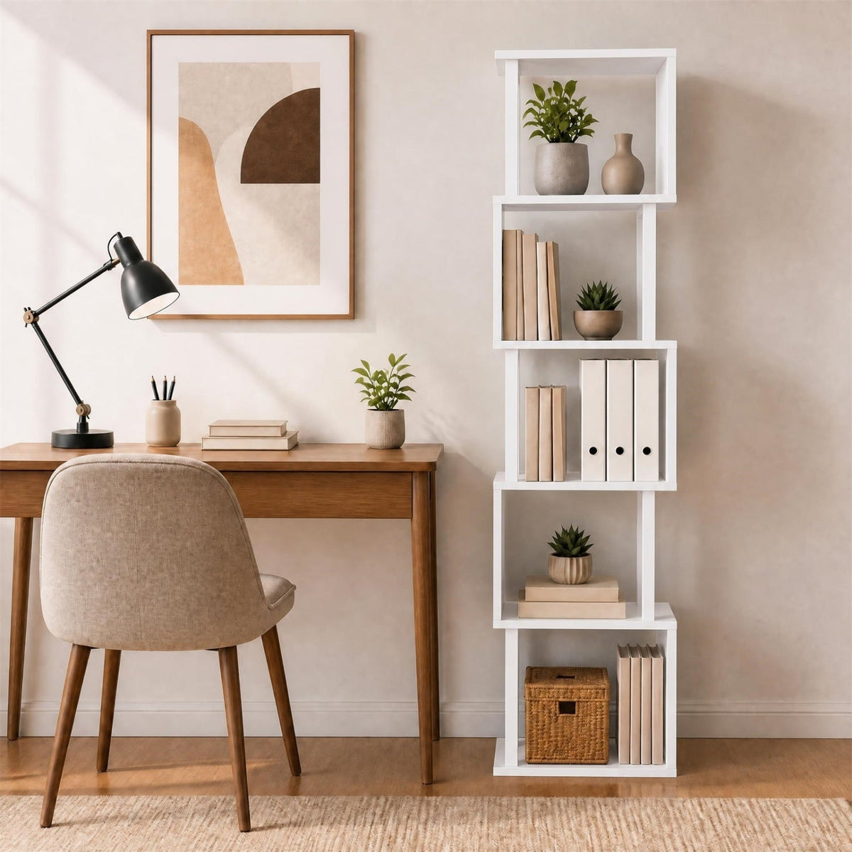 5-Tier S-Shaped Bookshelf with Open Cubes & Anti-Tip Kit