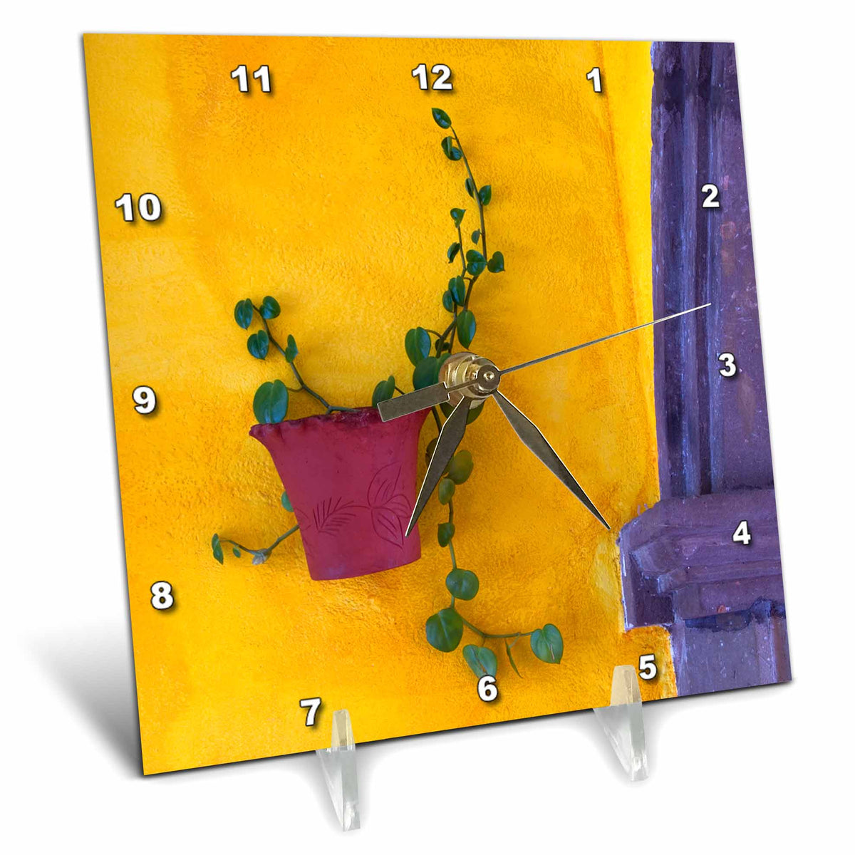3dRose Danita Delimont - Architecture - Mexico, San Miguel de Allende. Planted Pot on Wall. - Desk Clocks (dc_229185)