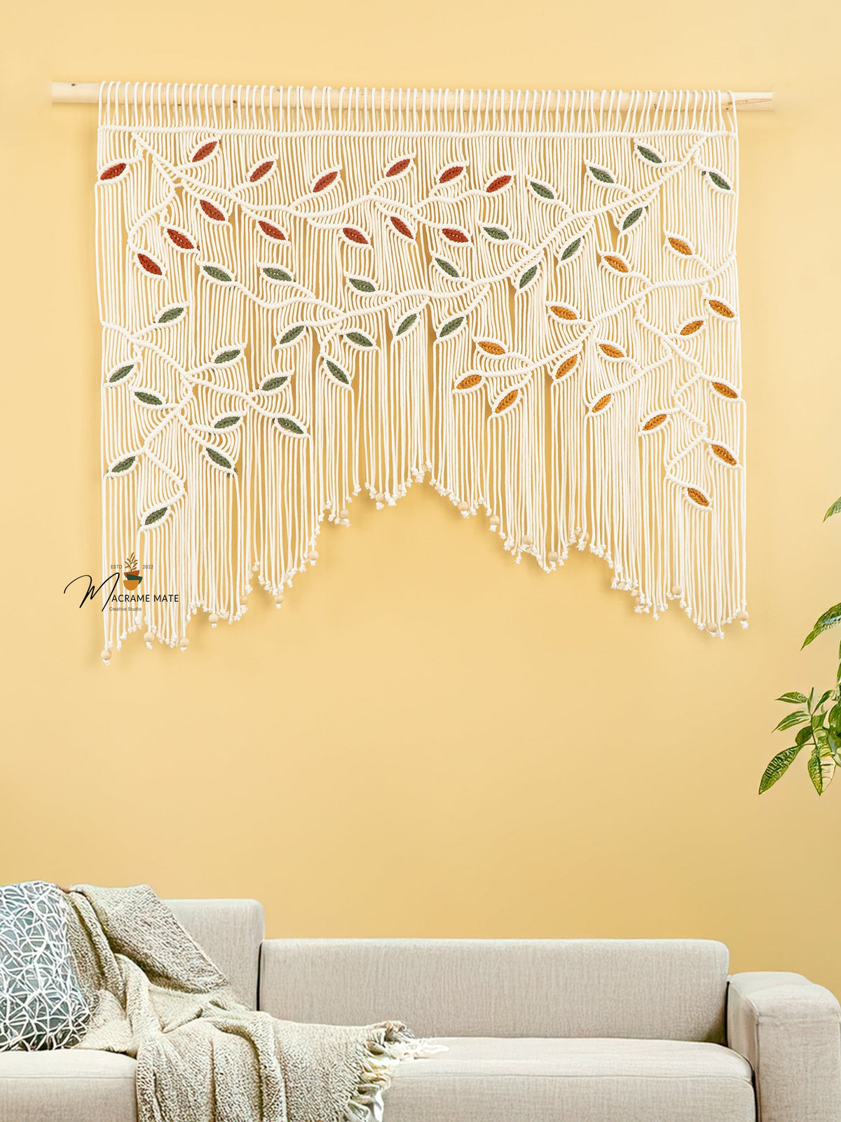Aura Macrame Leaf Curtain Wall Hanging