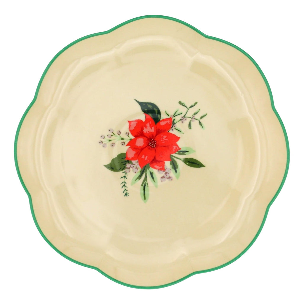 Festive Flora Scalloped Ceramic Dinner Plates – Set of 4 (+1 Bonus Plate)