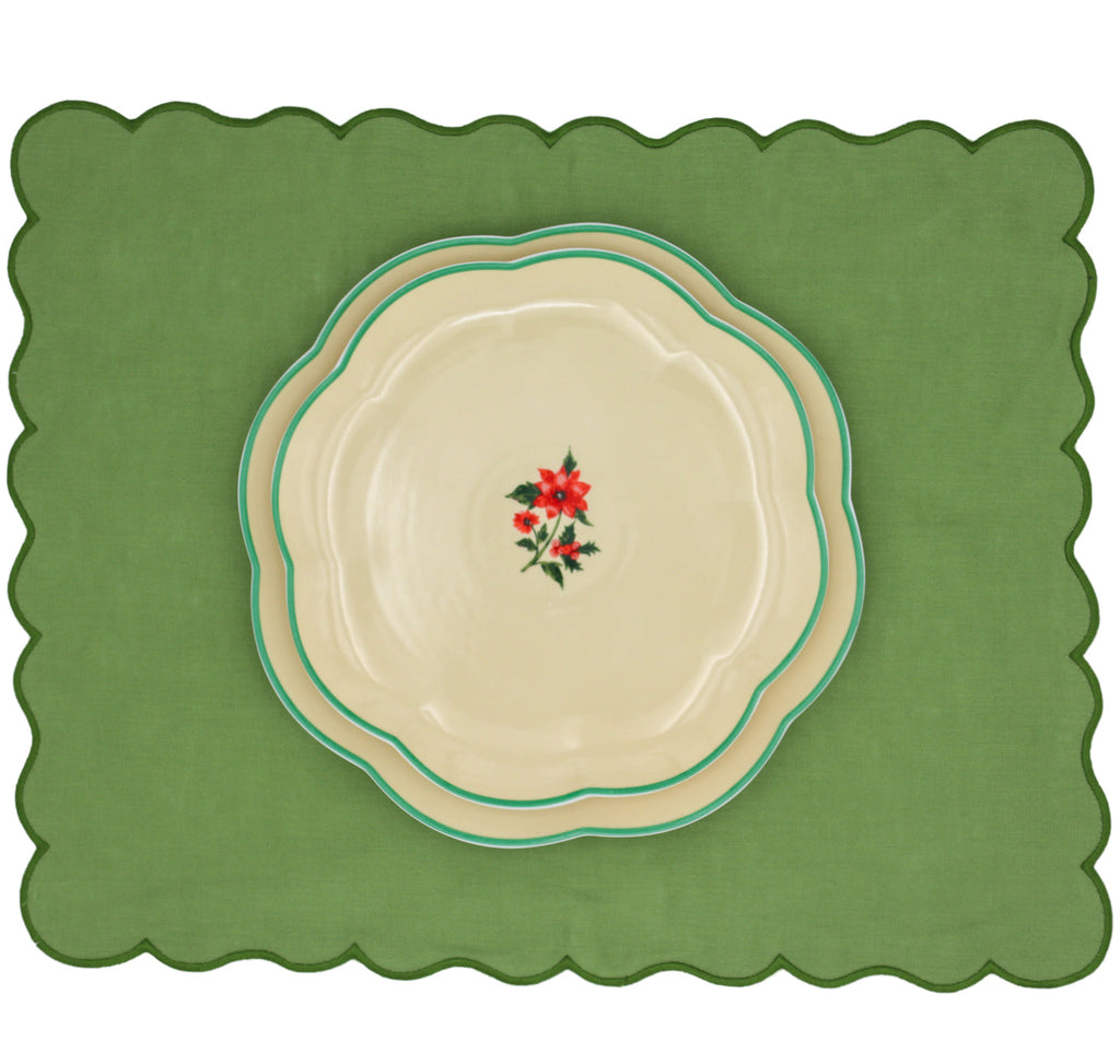 Festive Flora Scalloped Ceramic Dinner Plates – Case of 12 (+3 Bonus Plates)