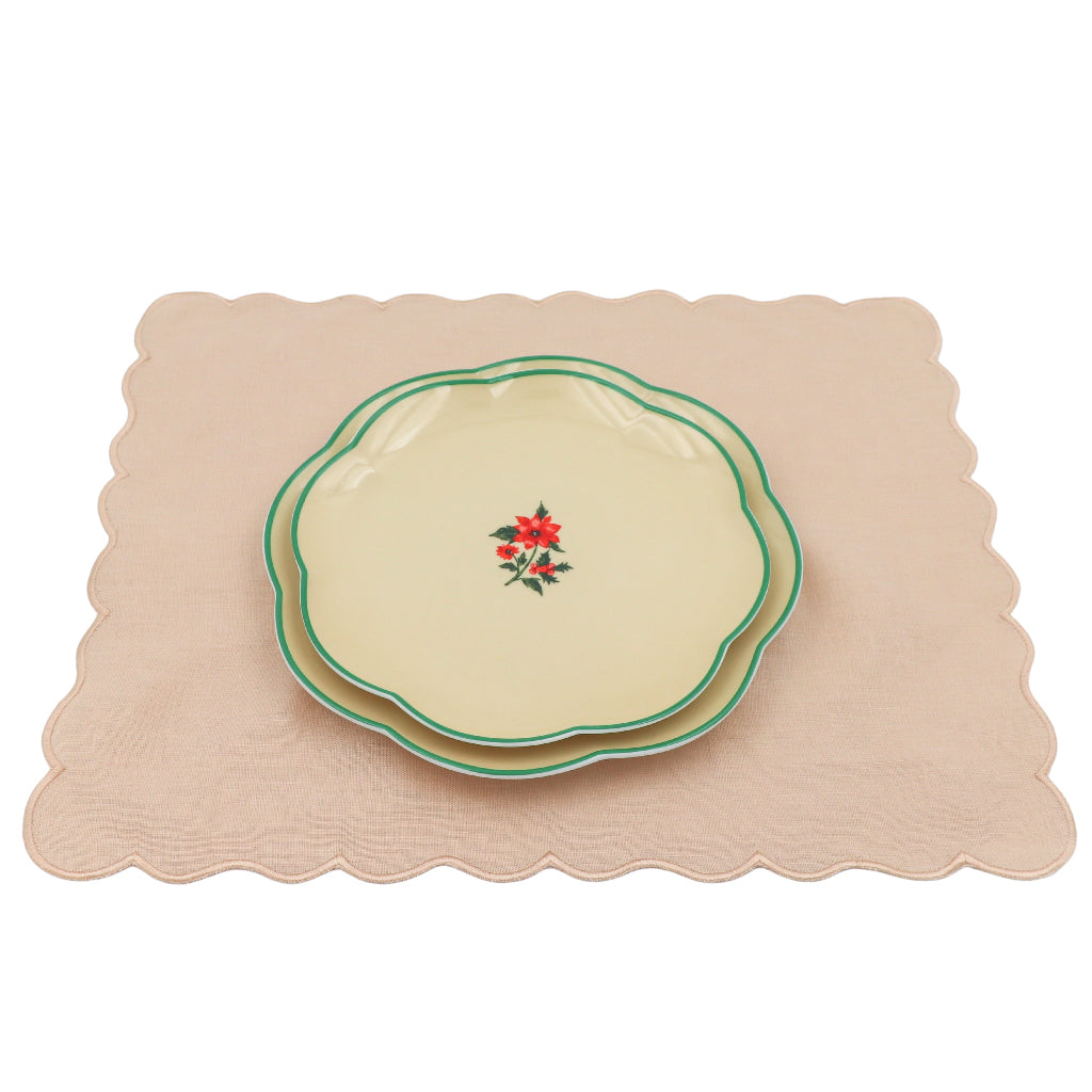 Festive Flora Scalloped Ceramic Starter Plates – Case of 12 (+3 Bonus Plates)