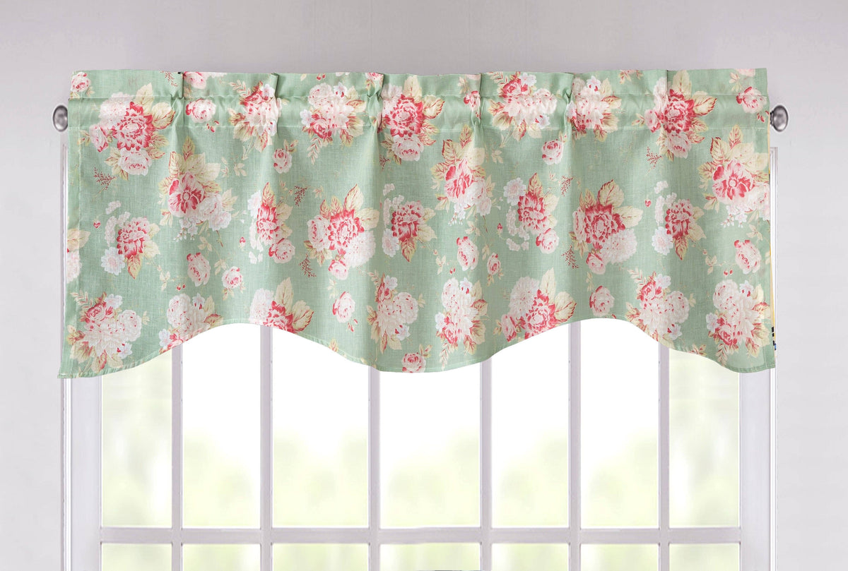DaDa Bedding Hint of Mint Floral Pastel Roses Cottage Window Curtain Valance - 18" x 52" (JHW-3036)