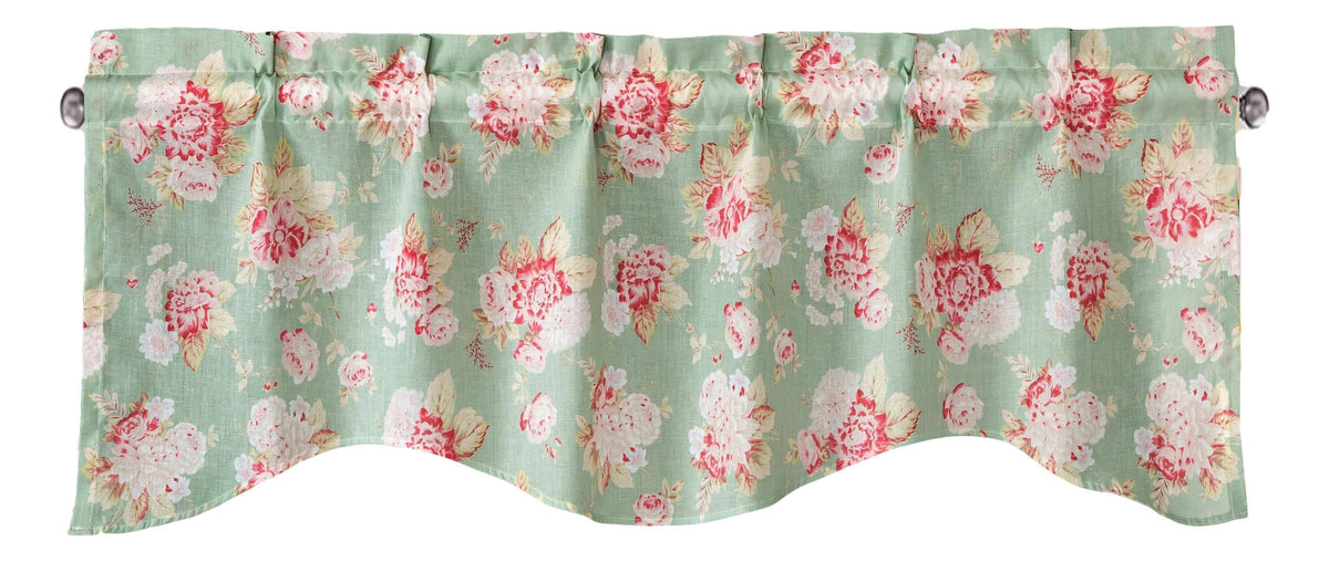 DaDa Bedding Hint of Mint Floral Pastel Roses Cottage Window Curtain Valance - 18" x 52" (JHW-3036)