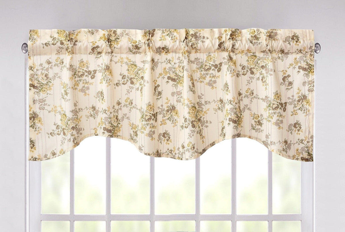 DaDa Bedding Vintage Dainty Yellow Floral Cottage Window Curtain Valance - 18" x 52" (JHW-866)