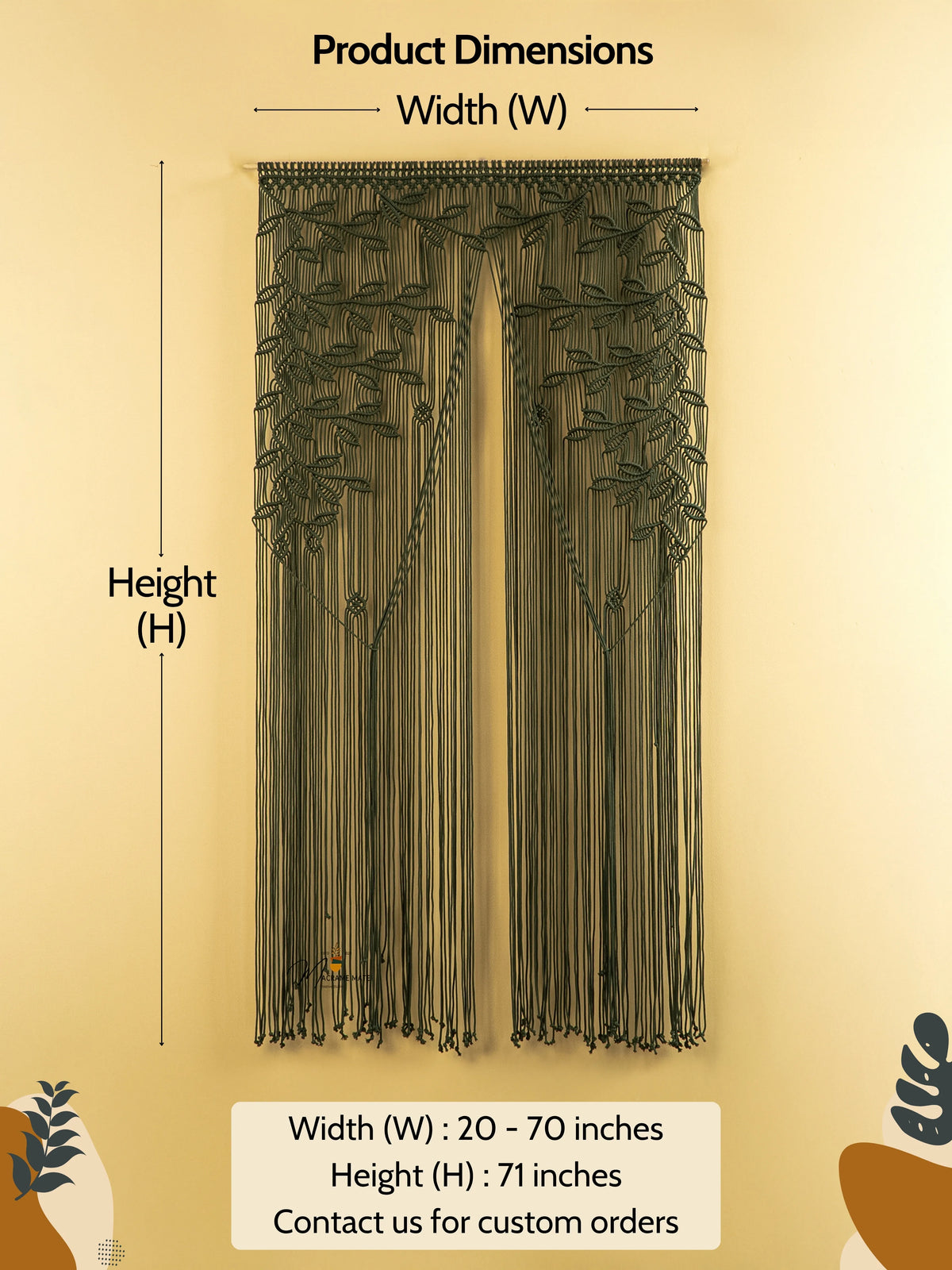 Juno Dark Green Macrame Leaf Door Curtain