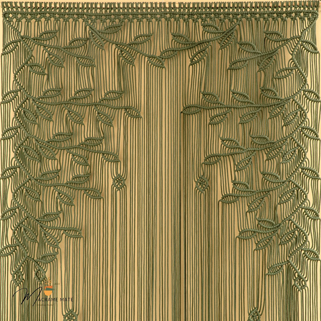 Juno Olive Green Macrame Leaf Door Curtain