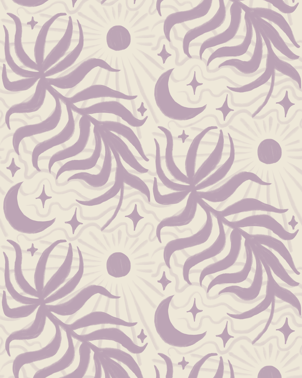 Lunar Leaf Wallpaper, beige and lavender