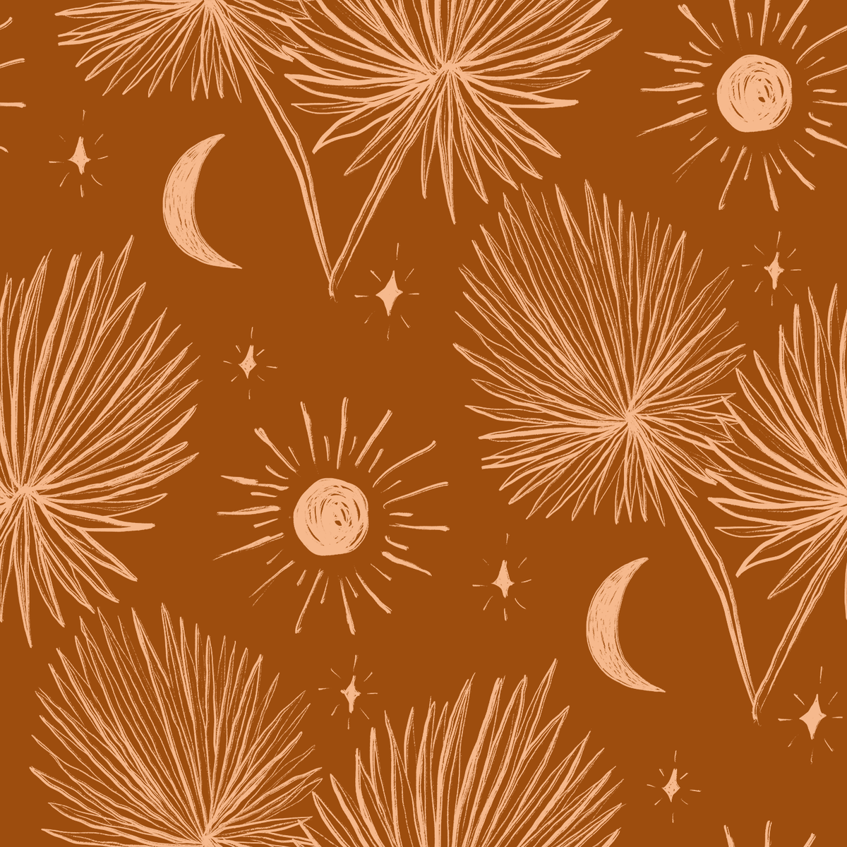 Night Palm Wallpaper, rust and peach