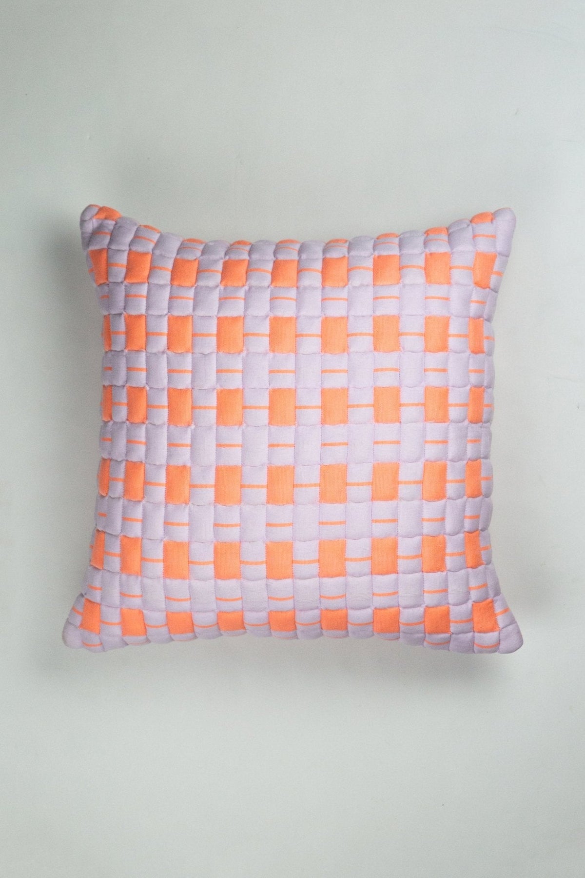 Sujani Quilted Pillow in Pastel Lilac and Neon Orange