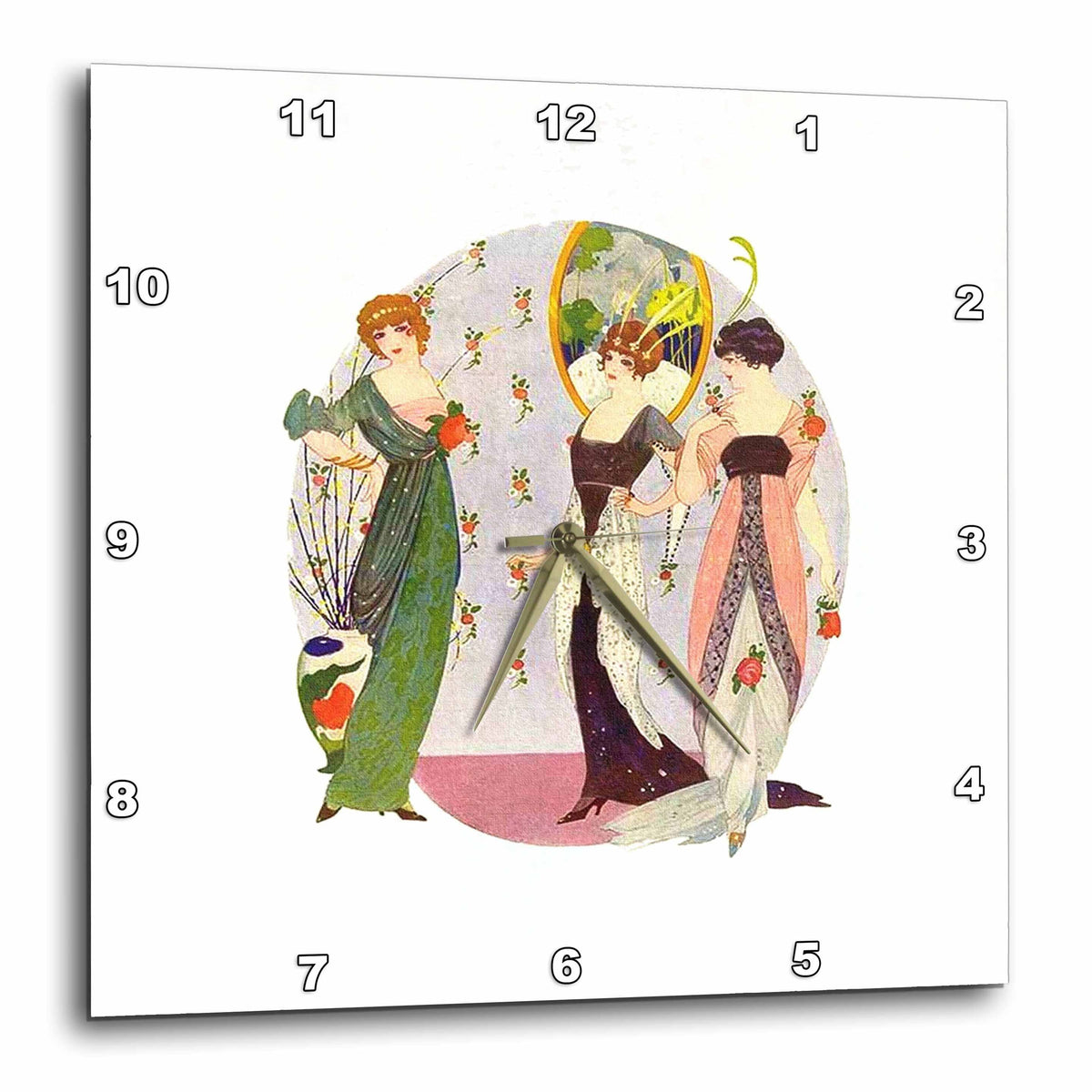 3dRose Art Deco - Image of Three Ladies Dressed in Art Deco Long Dresses - Wall Clocks