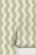 Ziggy Stripe Wallpaper, white and dusty lime