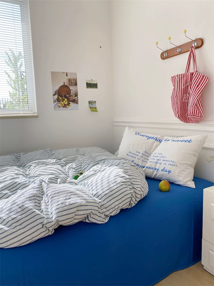 Pink & White Striped Cotton Duvet Cover Set