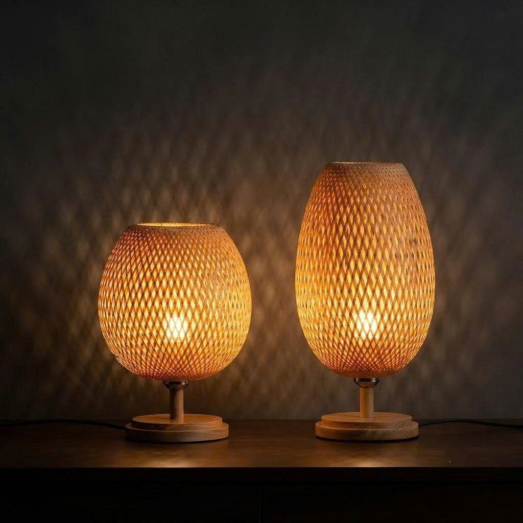 Natural Woven Bamboo Table Light | Modern Eco-Friendly Accent Lamp
