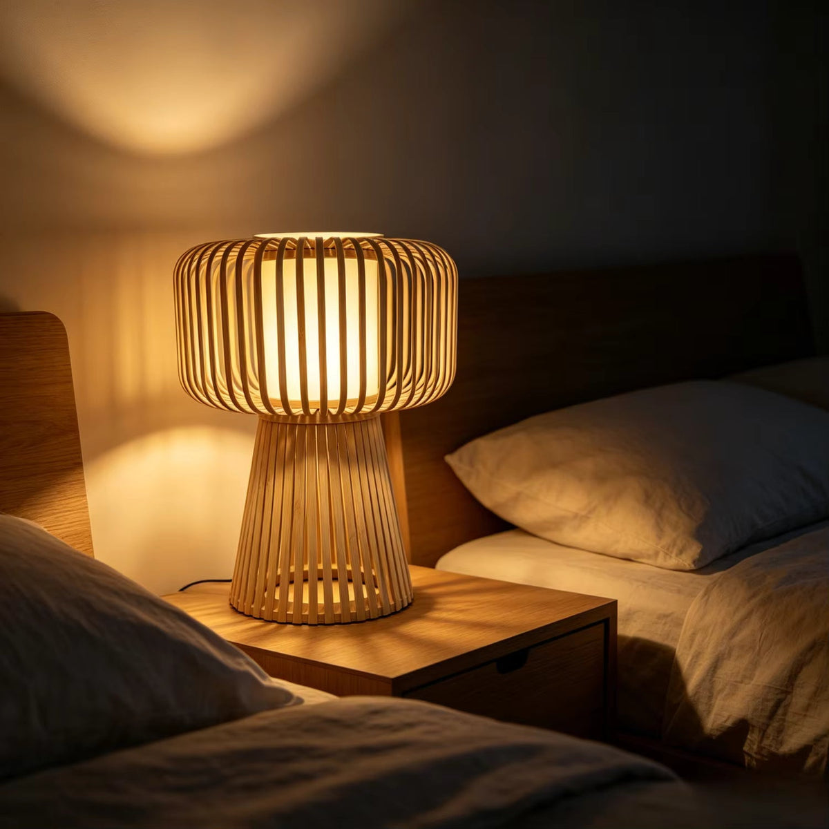 Handcrafted Natural Bamboo Mushroom Table Lamp | Slatted Woven Desk Light