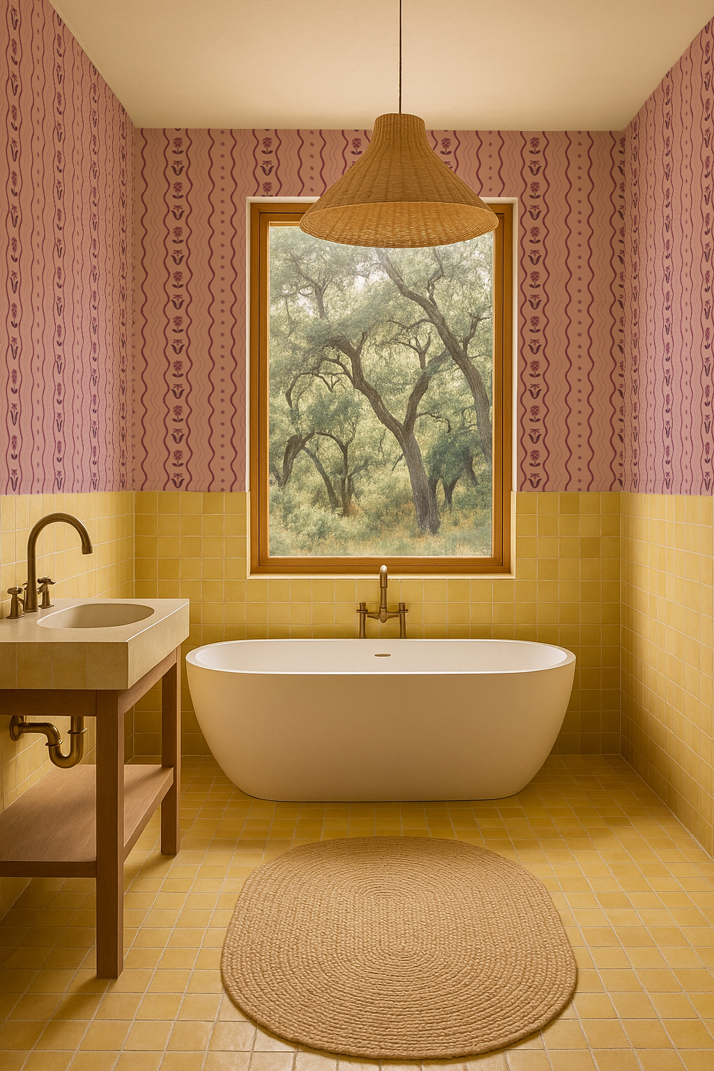 Posy Lane Stripe Wallpaper, lilac and plum