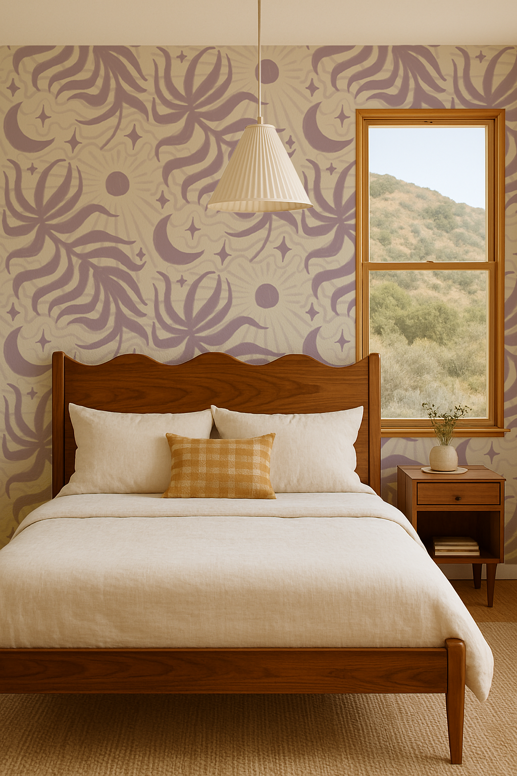 Lunar Leaf Wallpaper, beige and lavender