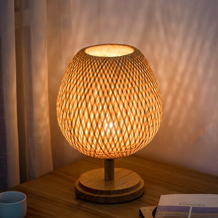 Natural Woven Bamboo Table Light | Modern Eco-Friendly Accent Lamp