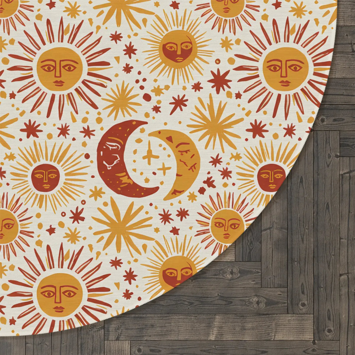 DipaliZ Celestial Area Rug Retro Sun Moon Round Chenille