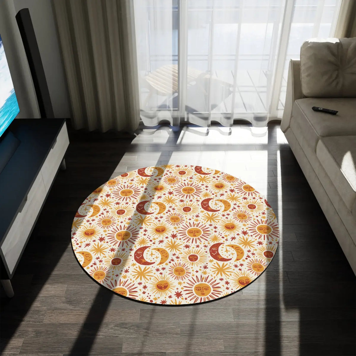 DipaliZ Celestial Area Rug Retro Sun Moon Round Chenille