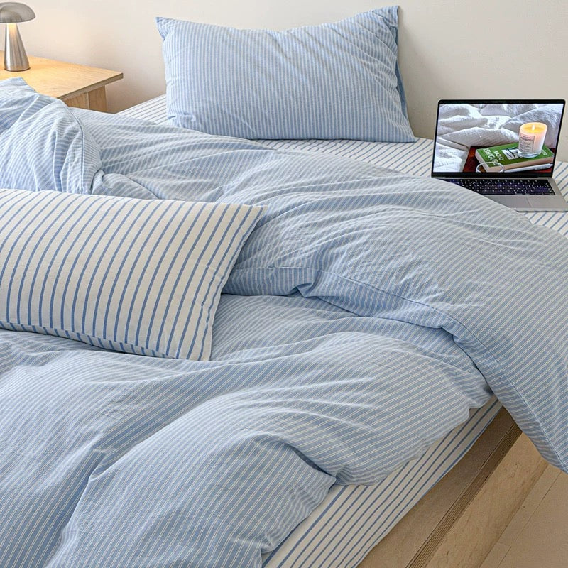 Powder Blue Striped Duvet Cover Set