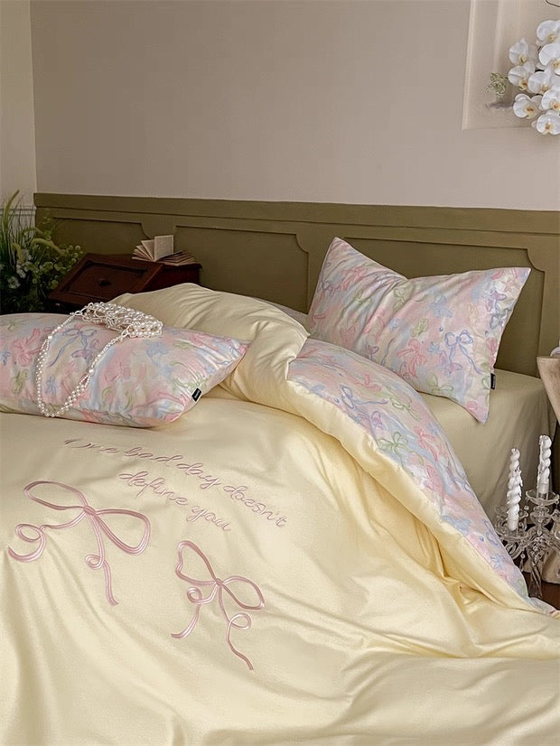 Pink Coquette Embroidered Duvet Cover Set